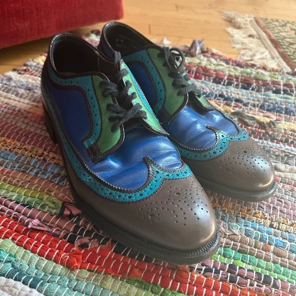 Vintage Men's Blue and Green Leather Oxfords 8M - Picture 1 of 16